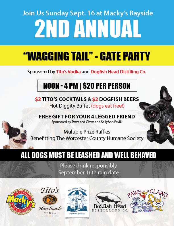 a flyer for the 2nd annual wagging tail - gate party